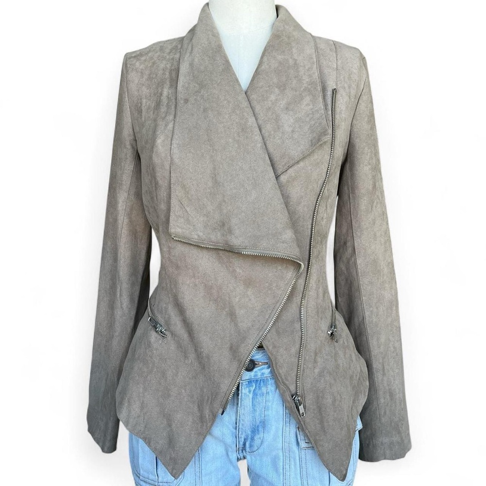 RAMPAGE asymmetrical tan suede zipper moto jacket